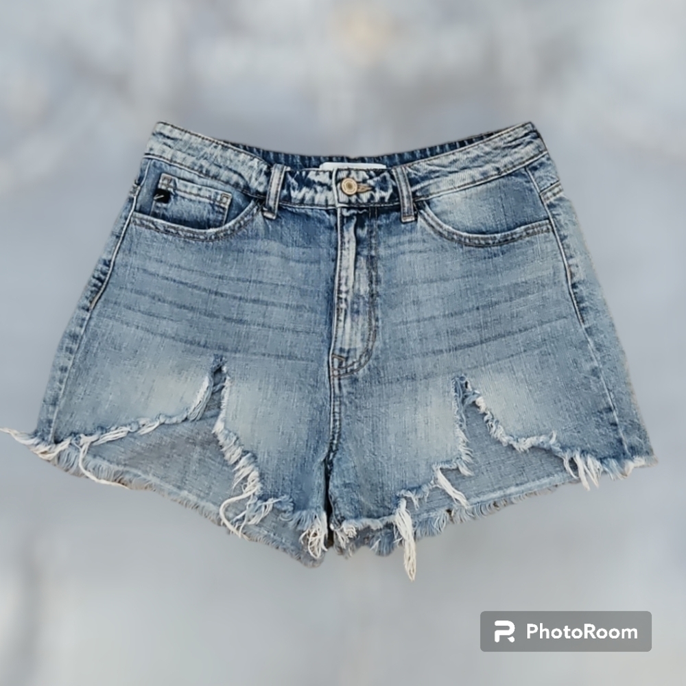 KANCAN Blue Denim Distressed Cut-off High Waist Punk Grunge Festival Shorts